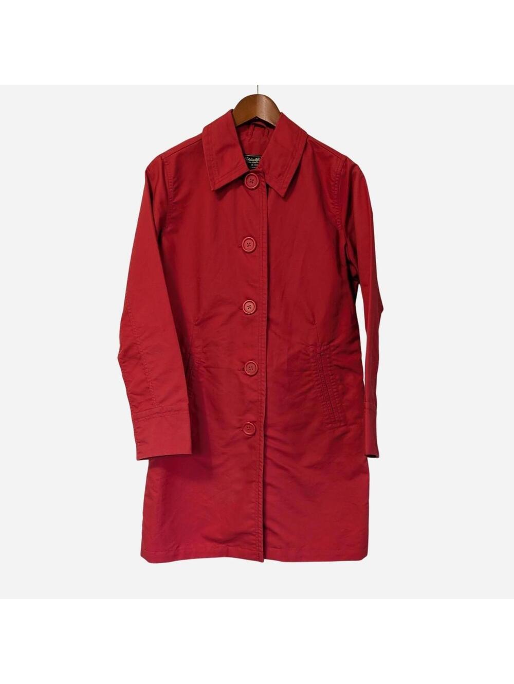 2000s Y2K Eddie Bauer Red Cotton Trench Coat Jacket